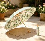 Vintage Floral Print 16-Rib Windproof & UV-Resistant Folding Umbrella - Image 2