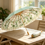 Vintage Floral Print 16-Rib Windproof & UV-Resistant Folding Umbrella