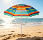 Bright Multi-Stripe Beach Umbrella – Wind-Resistant, Portable Seaside Sunshade