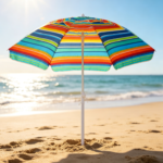 Bright Multi-Stripe Beach Umbrella – Wind-Resistant, Portable Seaside Sunshade