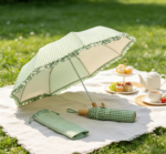 Forest-Style Green Plaid Sun Umbrella with Ruffled Trim – UV-Blocking Parasol for Sunny & Rainy Days - Image 2