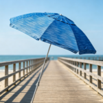 Blue Textured Beach Umbrella with Adjustable Tilt – Wind-Resistant Outdoor Sunshade
