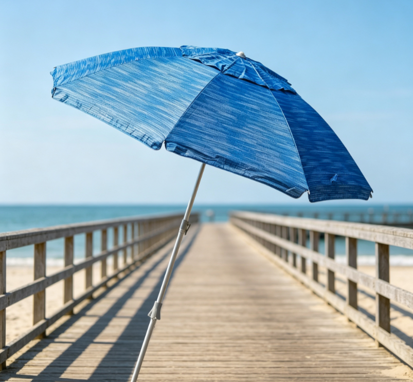14 Blue Textured Beach Umbrella with Adjustable Tilt – Wind-Resistant Outdoor Sunshade - Image 1