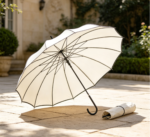 French Vintage Curved-Handle Long Sun Umbrella – UV-Protective Dual-Use Umbrella