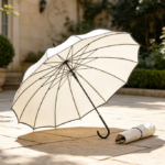 French Vintage Curved-Handle Long Sun Umbrella – UV-Protective Dual-Use Umbrella