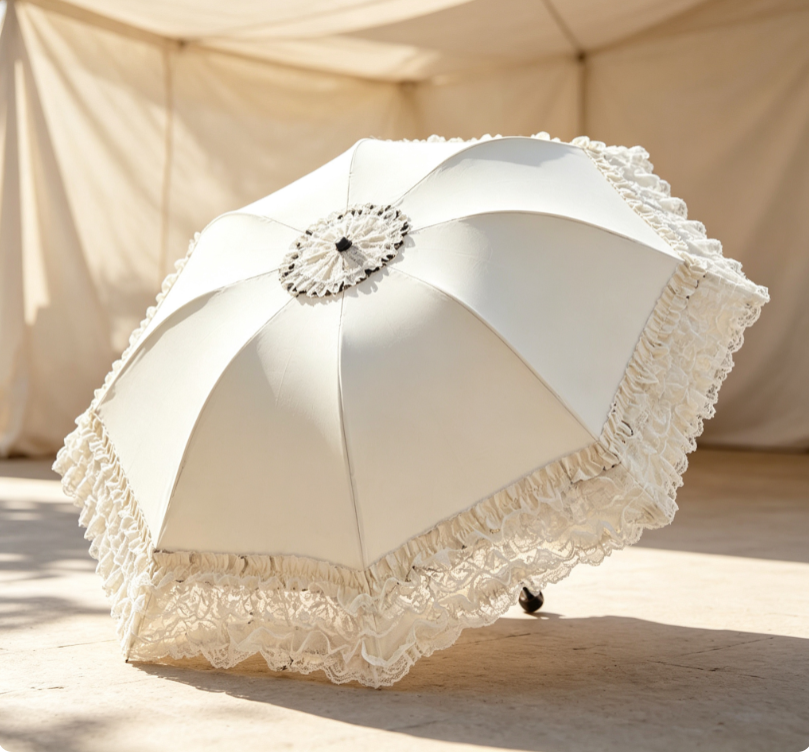 16 Lace-Trimmed Sun Umbrella – Lolita-Style Princess Parasol – Vintage UV-Blocking Folding Umbrella - Image 1