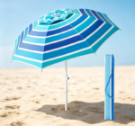Blue & White Striped Beach Umbrella – Tilt-Adjustable Sunshade with Carry Bag - Image 2