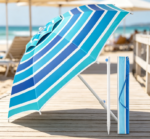 Blue & White Striped Beach Umbrella – Tilt-Adjustable Sunshade with Carry Bag