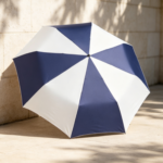 Retro Blue-and-White Color-Block Folding Sun/Rain Umbrella (Reinforced 8-Rib UV Protection)