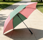 Fresh Pink-Green Color-Block Long-Handle Sun Umbrella – Oversized Canopy with UV Protection - Image 2