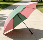Fresh Pink-Green Color-Block Long-Handle Sun Umbrella – Oversized Canopy with UV Protection