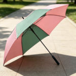 Fresh Pink-Green Color-Block Long-Handle Sun Umbrella – Oversized Canopy with UV Protection