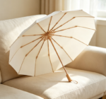 Vintage Style Foldable Sun/Rain Umbrella – Reinforced Wind-Resistant Design with Natural Wood Handle & Black UV-Blocking Coating - Image 2