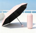 Girly Pink Mini 5-Fold UV-Blocking Umbrella with Black Coating & Capsule Case - Image 2