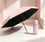 Girly Pink Mini 5-Fold UV-Blocking Umbrella with Black Coating & Capsule Case