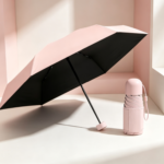 Girly Pink Mini 5-Fold UV-Blocking Umbrella with Black Coating & Capsule Case