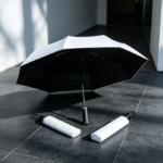 White Exterior/Black-Coated 3-Fold Business Sun/Rain Umbrella