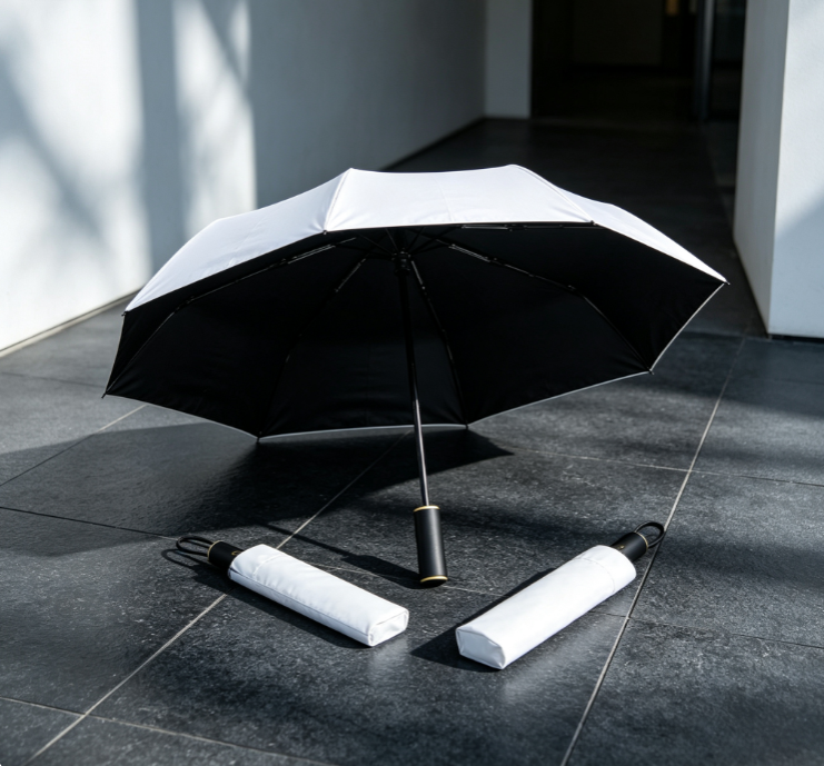 3 White Exterior/Black-Coated 3-Fold Business Sun/Rain Umbrella - Image 1