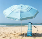 Light Blue Geometric Print Beach Umbrella – Portable Scalloped-Edge Sunshade - Image 2