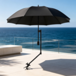 Black Clip-On Beach Umbrella – Adjustable Sunshade for Beach Chairs and Balconies