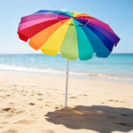 Rainbow-Colored Scalloped-Edge Beach Umbrella – Portable Outdoor Sunshade