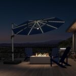 LED-Illuminated Cantilever Outdoor Patio Umbrella – Large-Angle Offset Umbrella for Nighttime Use