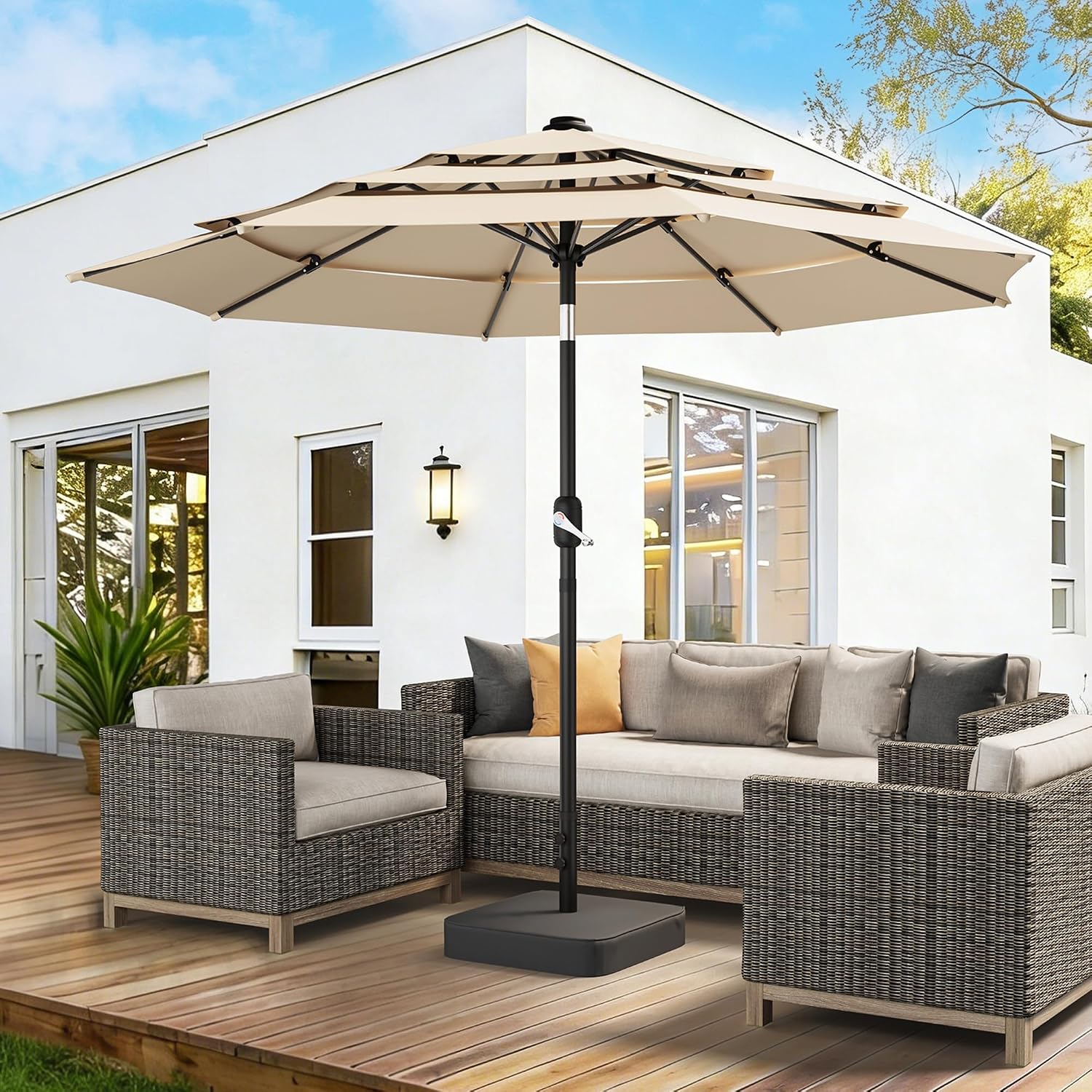 81ak477pfRL._AC_SL1500_.jpg Double-Tiered Center-Pole Patio Umbrella – Modern Villa & Garden Outdoor Shade - Image 1